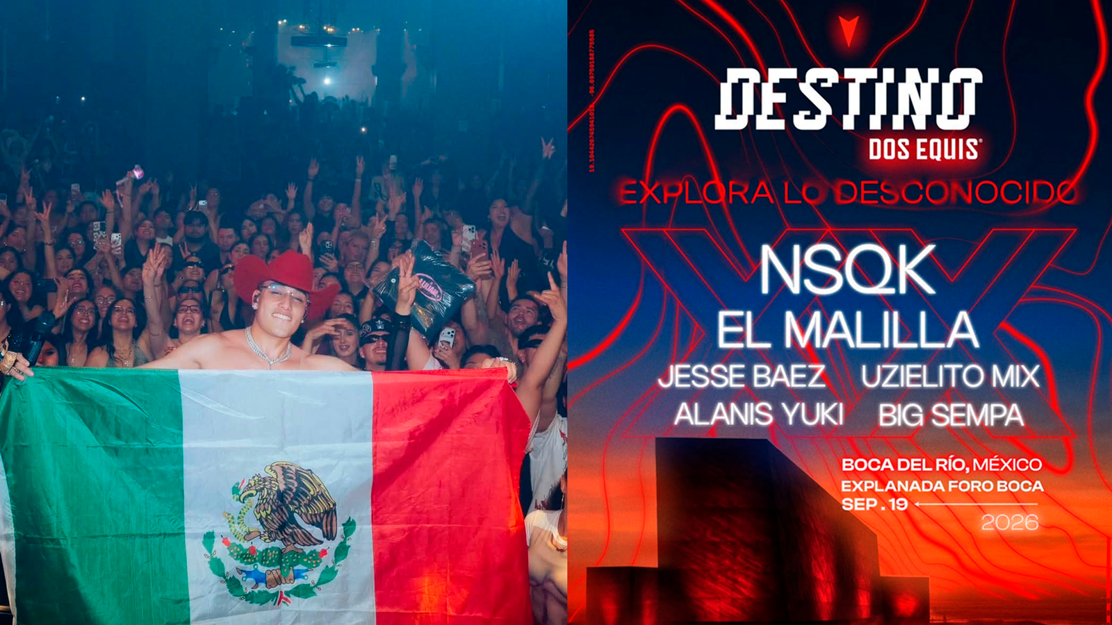 “Destino Dos Equis” hará vibrar Veracruz con El Malilla, NSQK y Jesse Baez